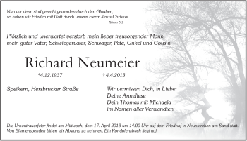 Traueranzeige von Richard Neumeier von Pegnitz-Zeitung